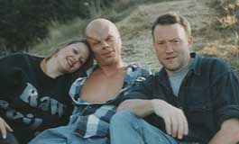 Jo Fletcher, actor Dan Bloom and Stephen Jones on the set of MIND RIPPER (Bulgaria, 1994